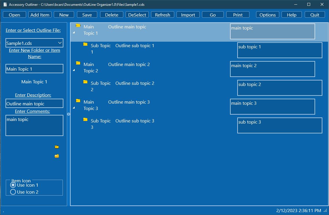 Outline Organizer screenshot